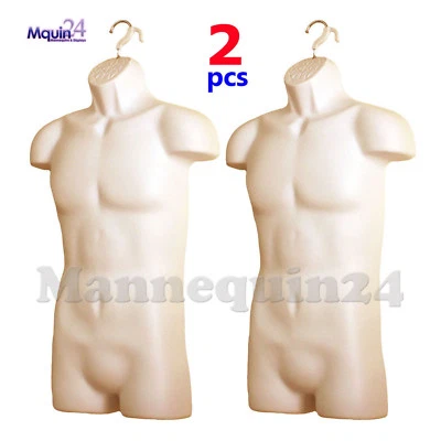 MALE MANNEQUIN TORSO BODY FORMS FLESH 2 PACK -  HARD PLASTIC HOLLOW BACK  - Image 1 of 4