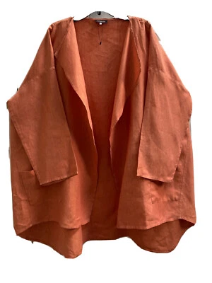 Eskandar Size 2 Orange Herringbone Linen Open Long Jacket - Image 1 of 4