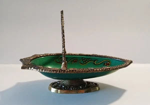 Vintage Judaica Fuß Messing grün feinbeinige Schüssel Judentum jüdisch MADE IN ISRAEL - Bild 1 von 9