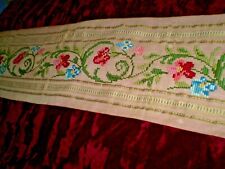 19c Unique Antique Hand Embroidered Gold Tinsel Tablecloth Red Velvet