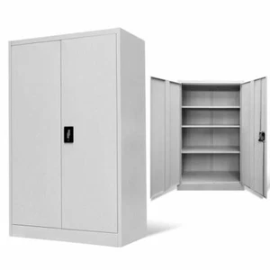 Storage Cabinet Steel 2 Door White 140cm(h) Lockable Filing Cabinet Garage Tool - Picture 1 of 6