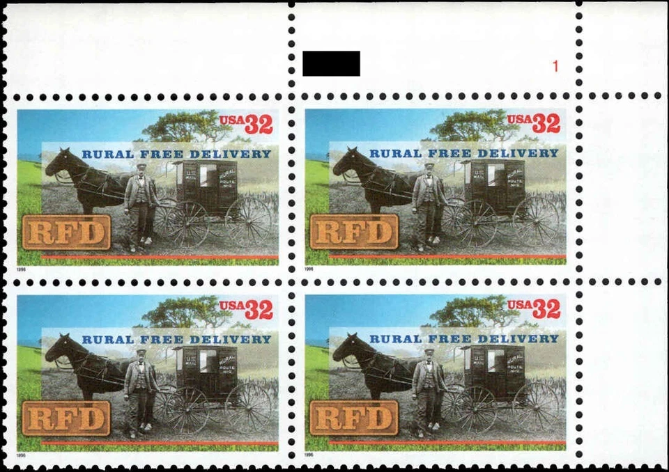 US #3090 MNH Plate Block 1996 Rural Free Delivery RFD Horse Wagon [UR 22241] - Image 1 of 1