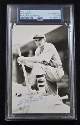 BILL TERRY Signed Real Photo Postcard-HALL OF FAME-NEW YORK GIANTS-PSA - Image 1 of 4