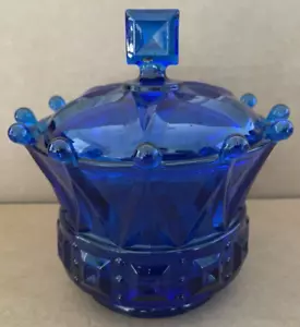 Vintage FOSTORIA Crown Cobalt Blue Glass Candy Dish w/ Lid HAPSBURG CHALICE - Picture 1 of 16