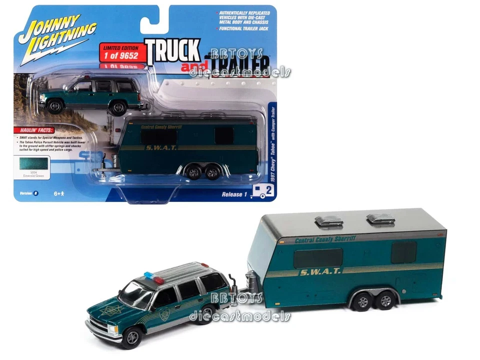 1997 CHEVROLET TAHOE W/CAMPER TRAILER 1/64 JOHNNY LIGHTNING JLSP300 B - Image 1 of 1