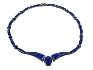 VINTAGE 60's TAXCO LAPIS LAZULI MEXICO STERLING SILVER 950 NECKLACE 31g - Picture 1 of 22