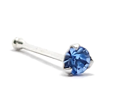 Nose Stud Aquamarine Tiny Tri Claw Set Gemstone 22g (0.6mm) 925 Silver Ball End - Image 1 of 4