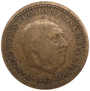 1947 (54)  Spain Francisco Franco 1 Peseta  Aluminium-Bronze  KM # 775  - Picture 1 of 2