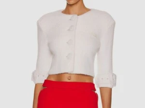 $1000 Coperni Women's White Knit Cropped Faux Fur Jacket Size Large - Picture 1 of 4