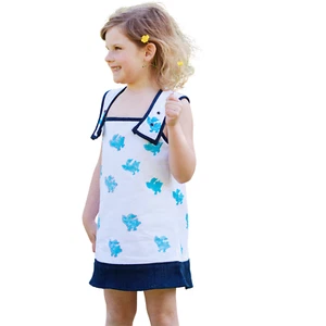 Denim pinafore dress girl top khadi blockprint handwoven fairtrade Summer SALE - Picture 1 of 12