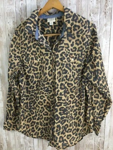 ST JOHN's BAY Animal Print Long Sleeve BUTTON DOWN Shirt 1X Cotton Light Weight - Picture 1 of 5