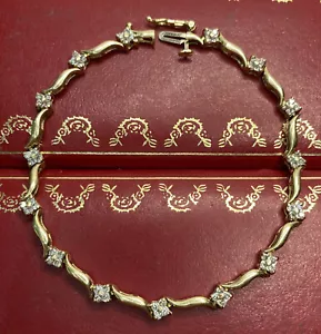 Bracciale Vintage Oro Giallo 14k Ct Diamanti Fiore Tennis S Link Matrimonio 9G 7,5” - Foto 1 di 10