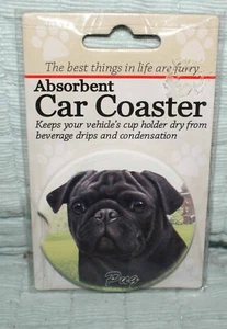 ES Pets Dog Absorbent Stoneware Car/Boat Cup Holder Coaster Pug, Black - Picture 1 of 3