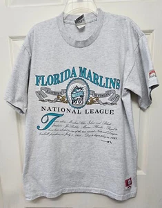  Gray Nutmeg Hills Vintage  Florida Marlins  Baseball T-Shirt  MLB  Large  1993  - Picture 1 of 10