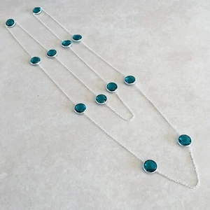 NATÜRLICHER RUNDER TÜRKIS TURMALIN 925 STERLINGSILBER LANGE KETTE HALSKETTE 36" MALA - Bild 1 von 5