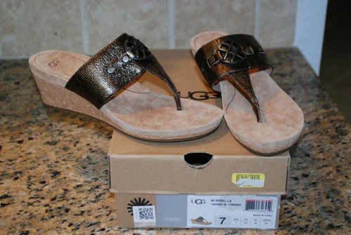 UGG Briella Bronzo Perizoma Cuneo Sughero 7 Nuovo con Scatola