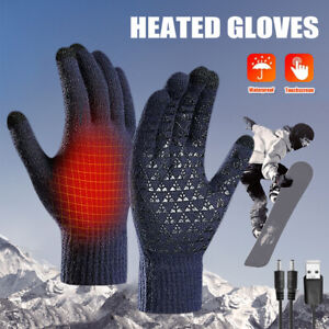 USB Electric Rechargeable Heated Gloves Full Finger Warmer Winter Knitted Gloves