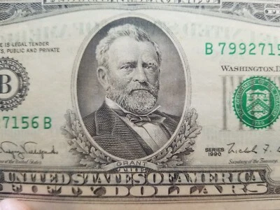 $50 Wet Ink Transfer/Ink Bleed, & Offset Print Error Note, Nice AU Bill - Image 1 of 4