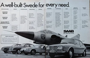 1970 SAAB 95 Wagon 96 Sedan Sonett Coupe 99 35 Fighter Jet Vintage Print Ad - Picture 1 of 4