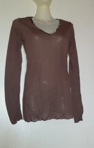 JOFRATI T-SHIRT STRETCH MANCHES LONGUES COL V TAILLE 1 OU S TAUPE - Picture 1 of 7