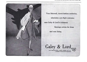 Vera Maxwell Fashion Jet Flight Galey & Lord Iridescent Flamingo Print Ad 1958 - Picture 1 of 2