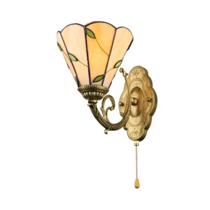 Countryside Tiffany Leaf Stained Glass Shade Wall Sconce Lamp with Pull Chain - Picture 1 of 10