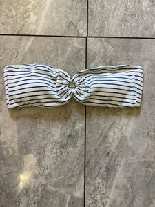 J Crew Bandeau Bikini Top Womens XL White Blue Striped Textured Swim Ring Detail - Picture 1 of 5