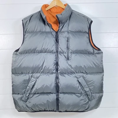 Old Navy Vest Mens 2XL Gray Orange Reversible Down Puffer Outdoor Jacket Gorpcor - Image 1 of 4