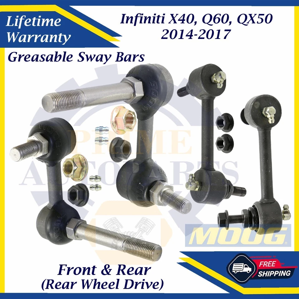 Barras estabilizadoras delanteras y traseras MOOG OEM para Infiniti Q40/Q60/QX50 2014-2017 9 años de garantía. Foto 1 de 4