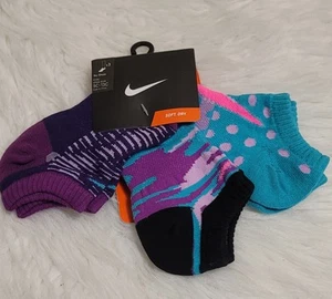 3 Pairs Nike Girl's No-show Socks, Purple/pink/teal. SZ 9C-13C - Picture 1 of 1