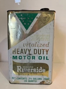 Vintage Wards Riverside Green & White Heavy Duty Motor Oil 2.5 Gallon Empty Can - Picture 1 of 15