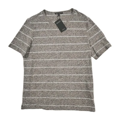 ROBERT BARAKETT Crew Neck T Shirt Gray Linen Blend Mens Striped Size  XL - Image 1 of 4