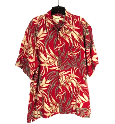 Vintage PARADISE COVES SILK SHIRT Hawaiian Camp RED/BEIGE Floral Tropical Sz L - Image 1 of 4
