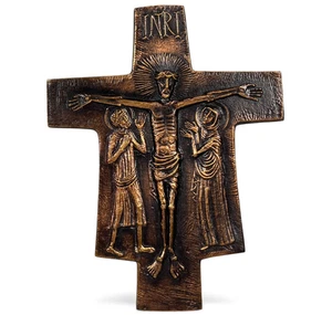 Großes Kreuz Kruzifix aus Bronze signiert Pierre Toulhoat Bretagne Quimper 1980 - Bild 1 von 10
