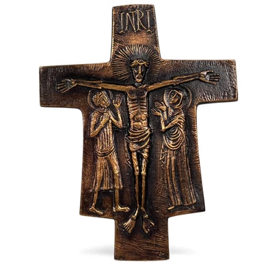Grande Croix crucifix en bronze signé Pierre Toulhoat Bretagne Quimper 1980 - Photo 1/4