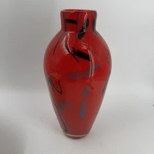 Stunning Blood Red Cased Hand Blown Teardrop Art Glass Vase MCM Design - Picture 1 of 10