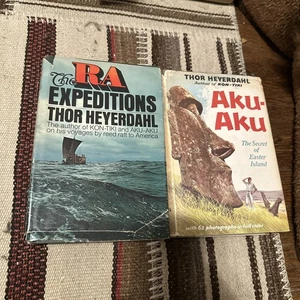 Thor Heyerdahl Book Lot of 2 The RA Expeditions & Aku-Aku (1971, 1958) Book Club - Picture 1 of 14