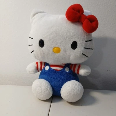Sanrio Hello Kitty Stuffed Plush Animal Toy Doll Overalls and Striped Shirt 5" - Image 1 of 3