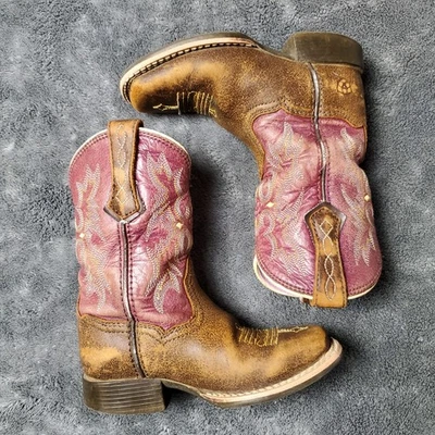 Ariat Tombstone 靴子 女孩 8.5 棕色 紫色 牛仔 西方头 10015390 — 第 1/4 张图片