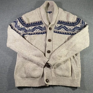 Gap Mens Cardigan Sweater Medium Beige Blue Aztec Knit Shawl Collar Southwestern - Picture 1 of 8