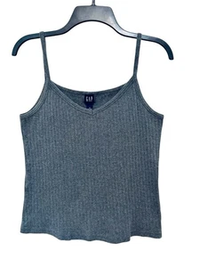 Gap Womens M Gray Ribbed Cotton V Neck Spaghetti Strap Short Camisole Tank Top - Picture 1 of 9