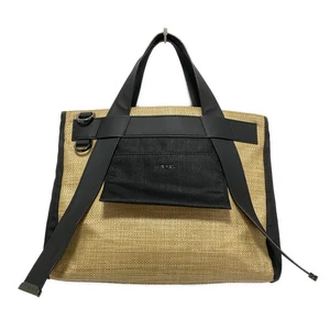 Auth DIESEL - Beige Black Straw Denim Synthetic Leather Tote Bag - Picture 1 of 8
