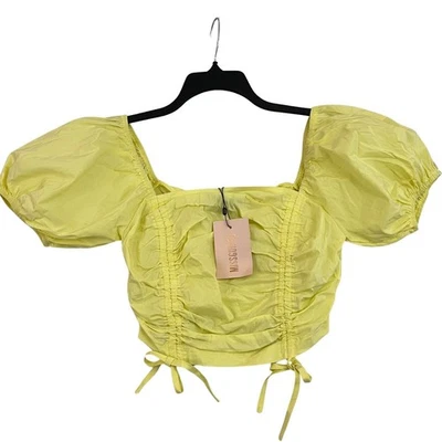 Blusa corta Missguided para mujer talla 4 amarilla manga hinchada con volantes NUEVA Foto 1 de 4