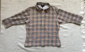 Burberry 3/4 Sleeve Cotton Blend Plaid Polo Top Size M - Picture 1 of 7