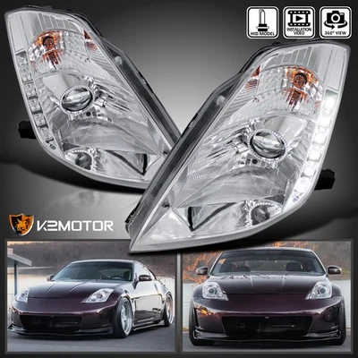 Fits 2003-2005 350Z Fairlady Z33 LED Strip HID Type Projector Headlights Lamps - Image 1 of 4