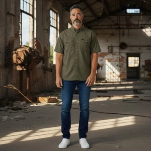 Work n Sport olivgrünes kurzärmliges Utility-Hemd mit Knopfleiste für Herren Größe XLarge - Bild 1 von 8