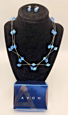 Avon Beaded Illusion Light Sapphire Necklace & Earring Gift Set - Vintage 2004 - Image 1 of 3