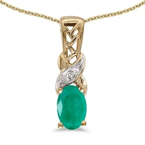 LXR 14k Gelbgold Oval Smaragd und Diamant Anhänger 0.31 ct - Bild 1 von 2