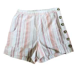 Derek Heart Women's Shorts Bermuda Size M Striped Peach/Cream Bottons Side - Picture 1 of 7