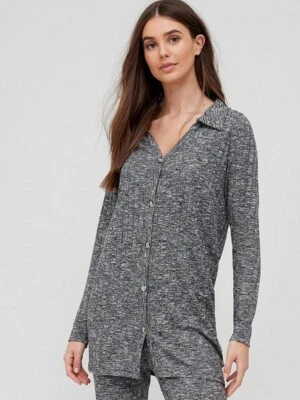 V By Very Longline Ribbed V Neck Collared Cardigan Chunky Knit Grey UK Size 12 - Image 1 of 3